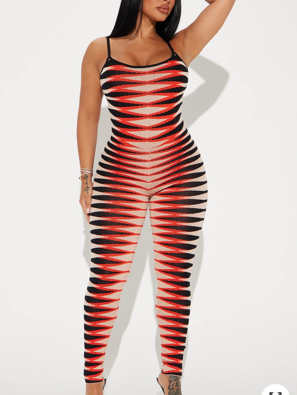NWOT Fashion Nova Red Black Cream Geometric Knit Sweater Jumpsuit